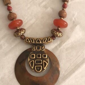 Bohemian Orange and Bronze Pendant Necklace